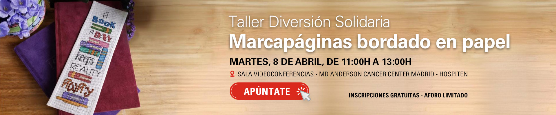 Taller Diversión Solidaria:  marcapáginas bordado en papel