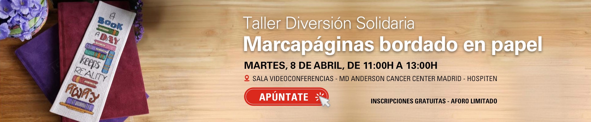 Taller Diversión Solidaria  marcapáginas bordado en papel