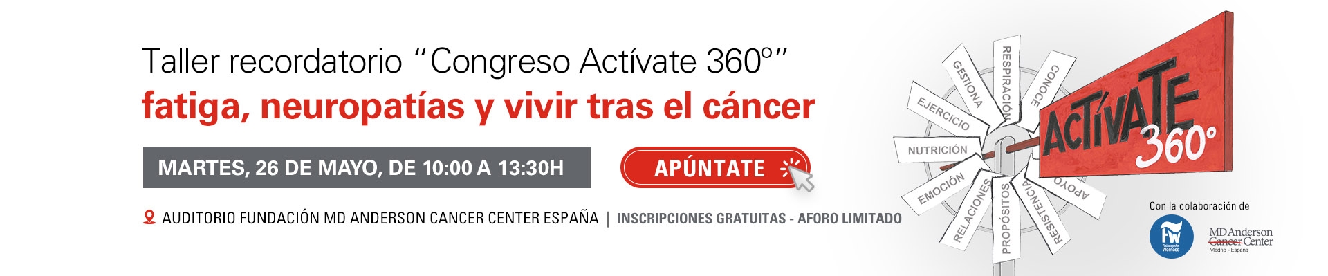 Taller recordatorio “Congreso Actívate 360º”, fatiga, neuropatías y vivir tras el cáncer
